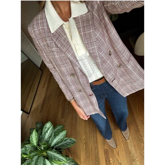 Maeve Blazer Jacket Size US 4 Double Breasted Linen Blend Houndstooth Plaid New - Picture 1 of 7